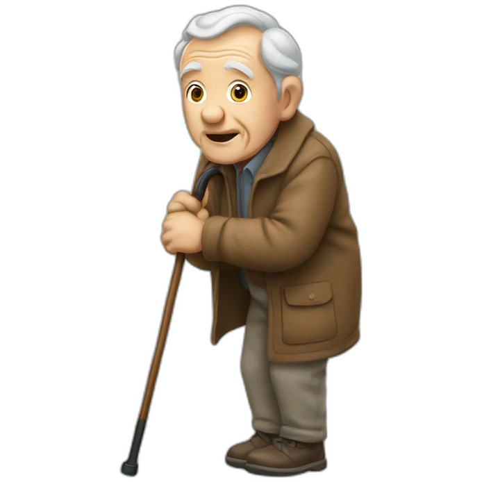 Old man leaning on a walking cane holding his back with the other hand emoji