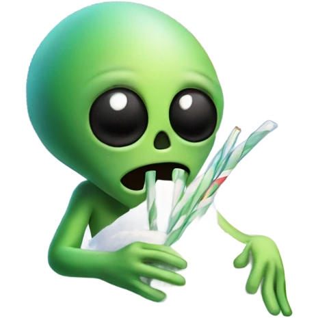 alien holding a small straw next to a mound of snow emoji