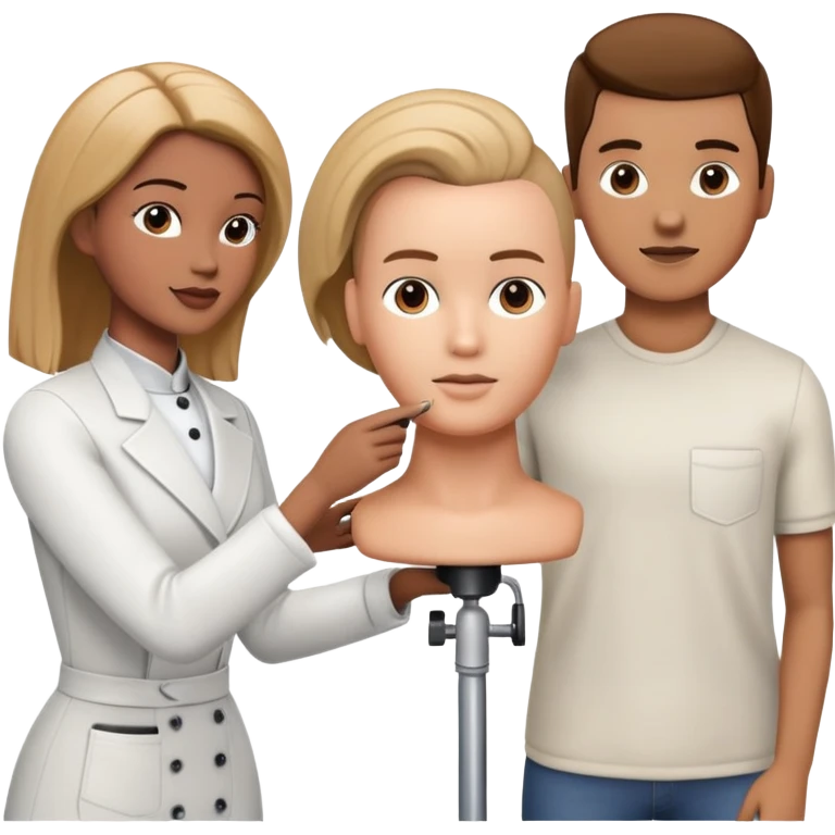 hairstylist teaching students using mannequin head emoji