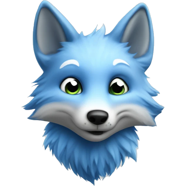 Herning Blue Fox Mascot called Victor, who is a Blue Fox with some fluffy hair and big eye emoji