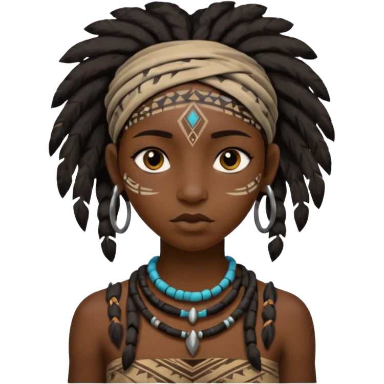 ancient black girl, tattered animal cloth emoji