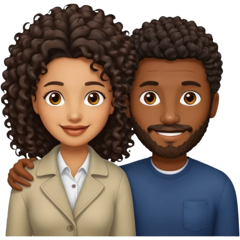 Dark brown skin man with a light beard and a curly   fade haircut with dark brown eyes with a brown  brown Latina woman with dark wavy hair  emoji