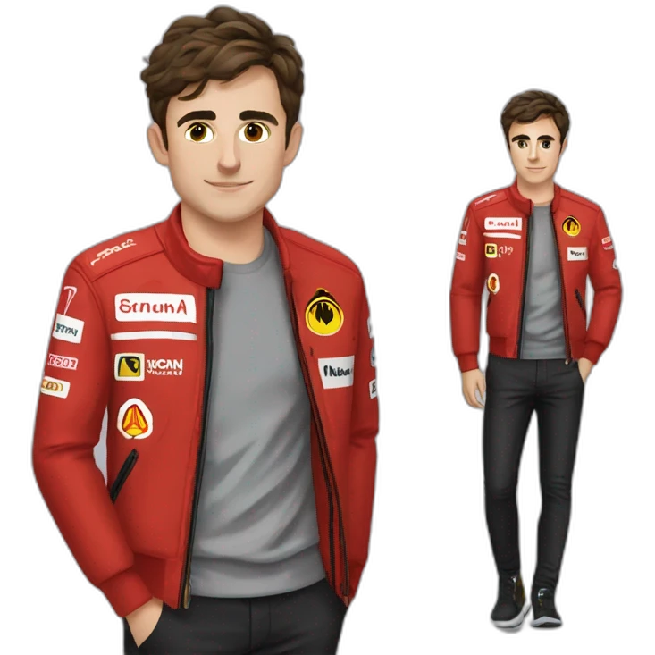 Charles leclerc avec une veste ferrarie emoji