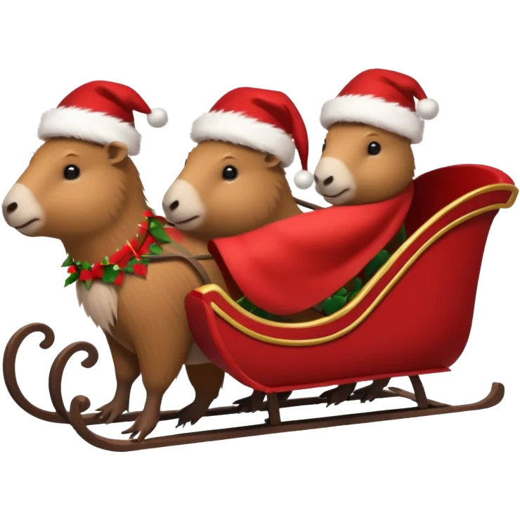  capybaras pulling a sleigh with santa hats emoji
