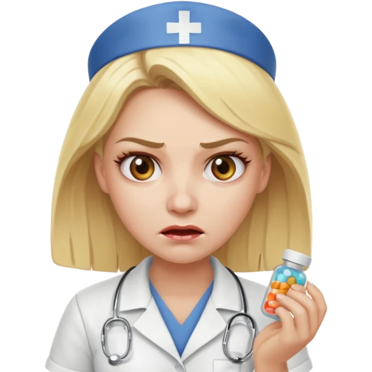 angry blonde nurse with  pills emoji