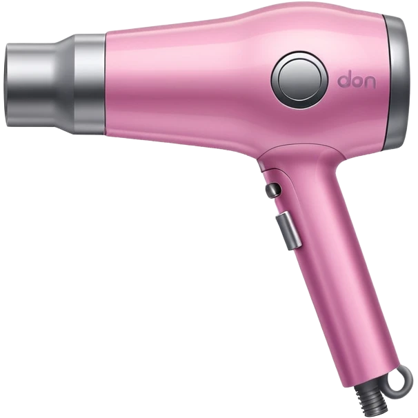 A pink Dyson Supersonic hair dryer, slight angle, realistic style, Features the distinctive hollow circular head with the barrel running through the center, sleek modern design, glossy pink finish with metallic silver accents on the nozzle ring.  emoji