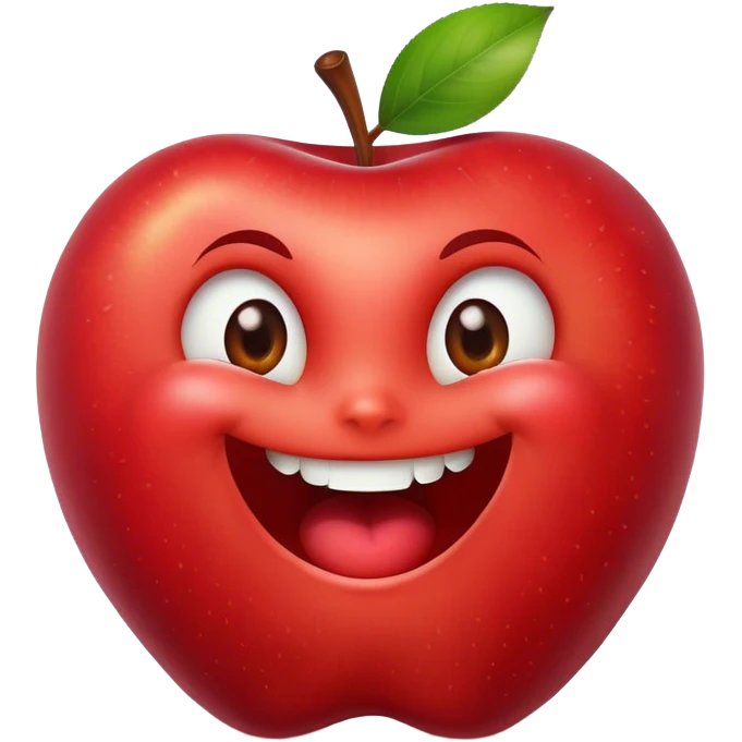 A bitten apple with a big smile and expressive eyes emoji