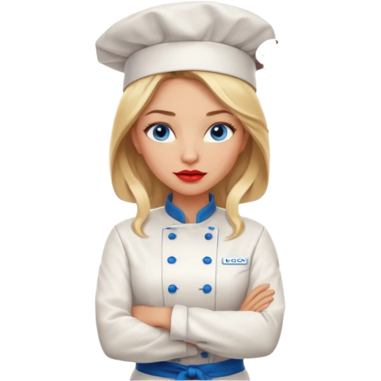 Beautiful, sexy,  long blonde hair, blue eyed, full red lips female chef arms folded  emoji