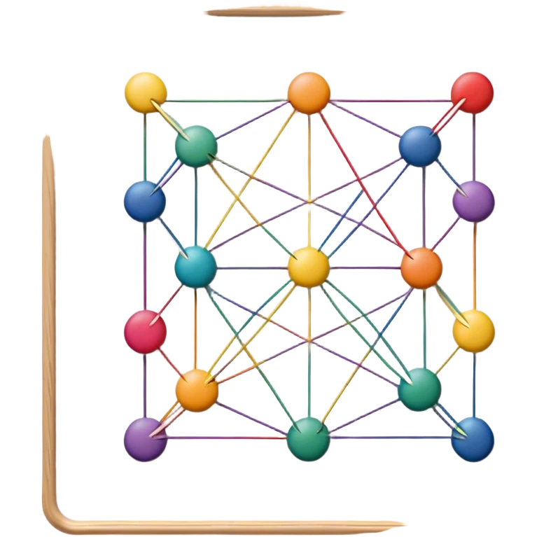 String art icon, colorful threads forming geometric patterns, pins on a board, intricate design, minimalistic style, clean lines, transparent background. emoji