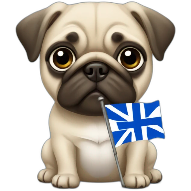pug holding a inverted finnish flag emoji