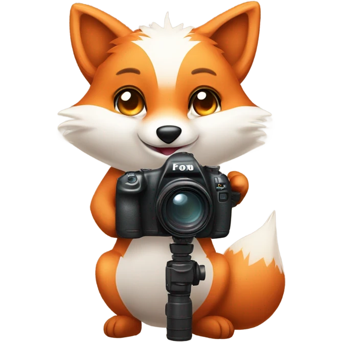 photorealistic detailled kawaii fox taking photo with canon 1DX and 600mm lens emoji