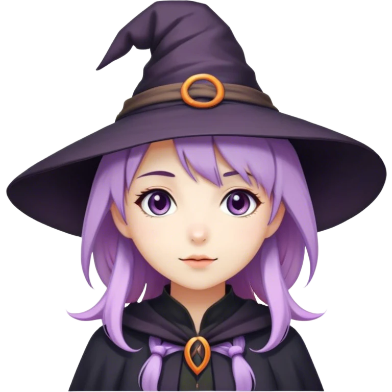 cute anime girl with lilac hair in a witch hat in love emoji