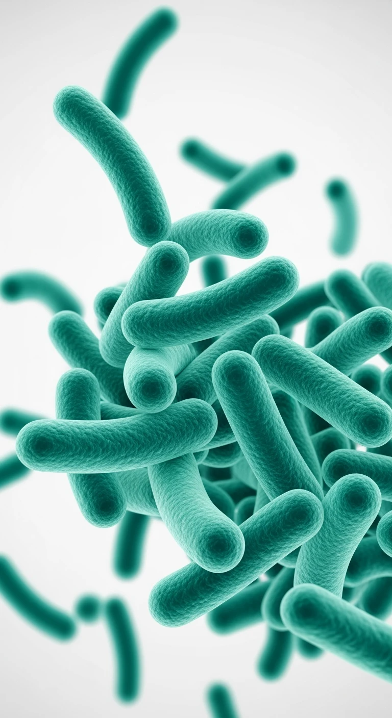 batteri intestinali turchesi fluttuano in aria, sfondo bianco, ma iperrealistica 4k emoji
