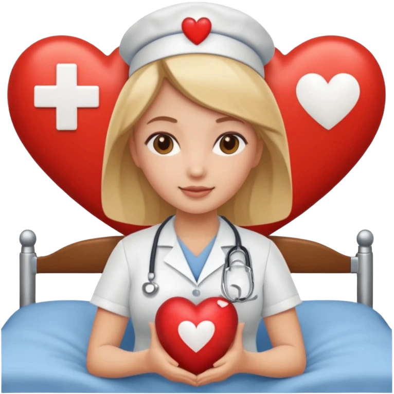 a caring nurse with a heart symbol and a bed icon, warm Apple emoji style emoji