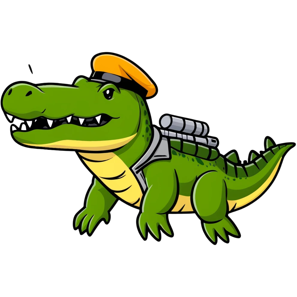 military crocodile bombardier dropping bombs emoji