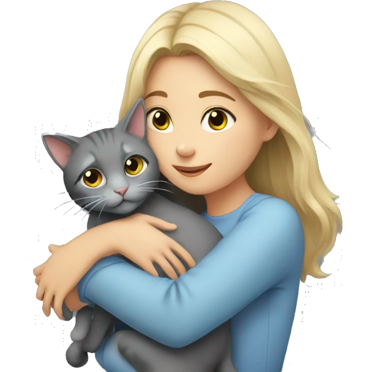 Girl hugging grey cat emoji