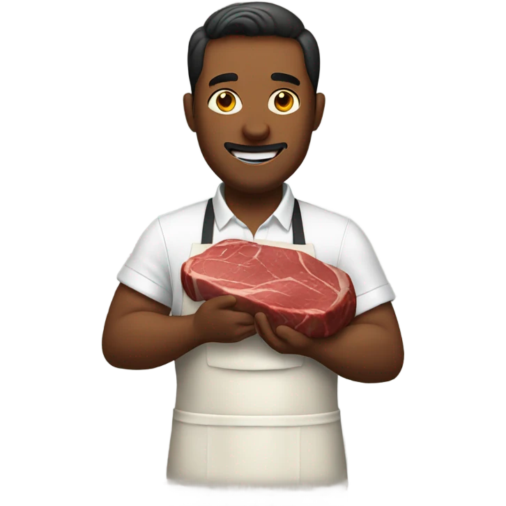 Man in an apron eating a steak emoji