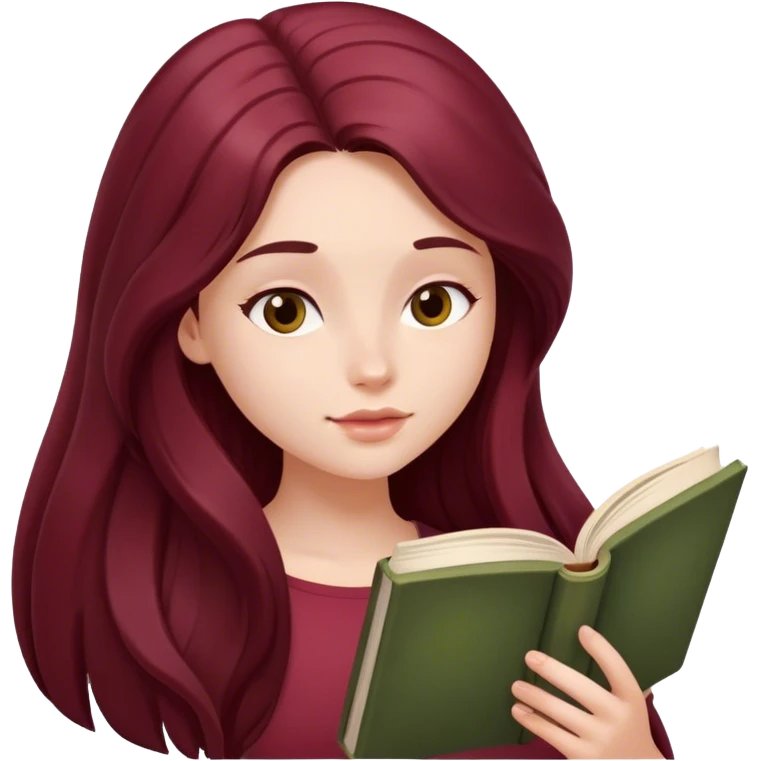 A beautiful, burgundy long haired girl reading a book emoji