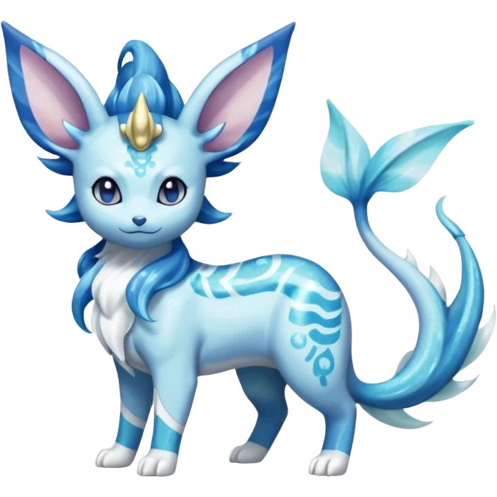 Celestial Magical sparkly shiny glittery Suicune-Vaporeon-Primarina-Amaura-Pokémon-Fakémon-fusion, full body emoji