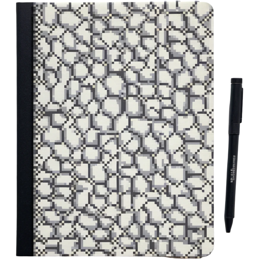 composition notebook, black and white marbled emoji