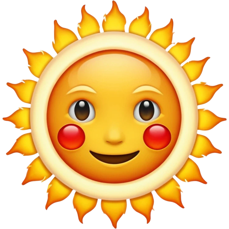 astronomical sun emoji, detailed burning surface, bright yellow-white, orange and red hues, realistic, radiant, simple and round emoji