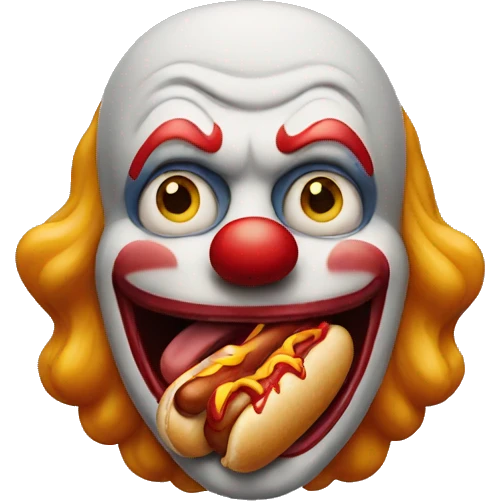 Evil clown eating a hot dog emoji