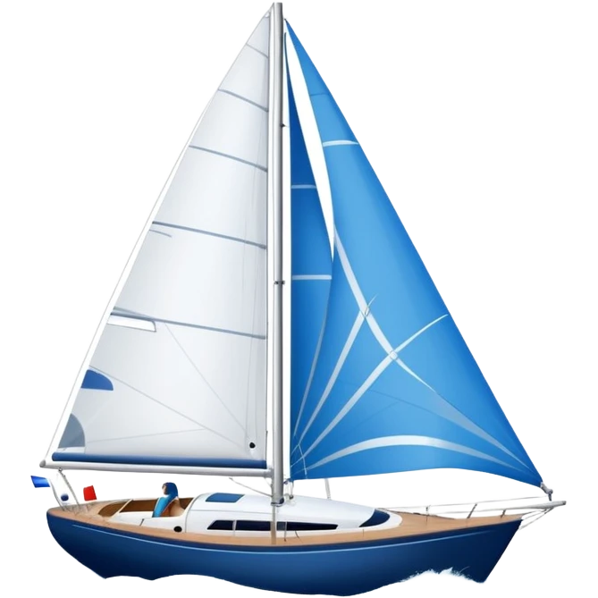 A sleek sailboat emoji with visible wind gust lines and flowing sails, representing perfect sailing conditions. Flat vector design, blue and white color palette. emoji