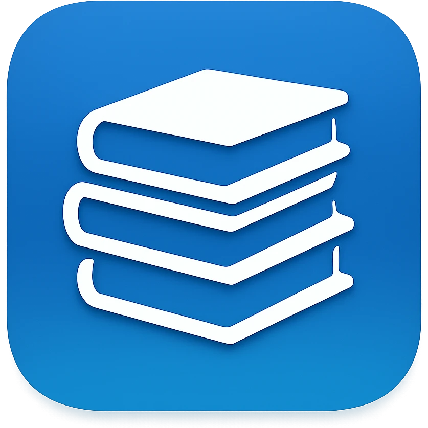 iOS app icon style for folder 'School': square with strongly rounded corners, blue color gradient, symbol of a stack of books in the center, modern look emoji