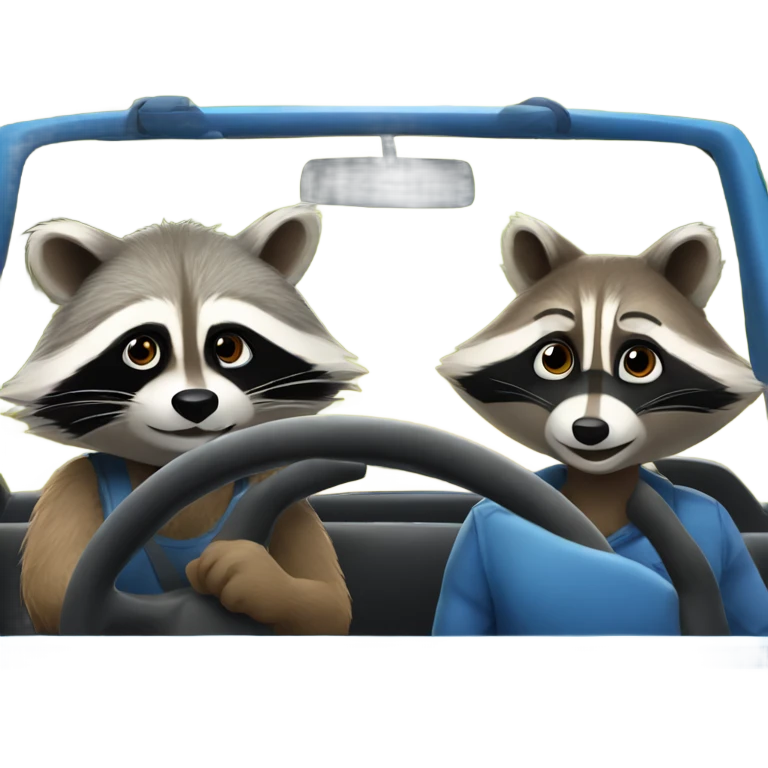 Raccoon driving blue pickup truck with girlfriend raccoon  emoji