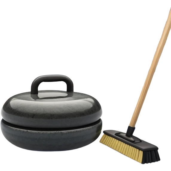An icon showing a close-up of a curling stone sliding across the ice with a broom beside it. The scene is set in a brightly lit stadium, with detailed spectator stands in the background. Transparent background highlights the focus, skill, and atmosphere of the curling sport. emoji