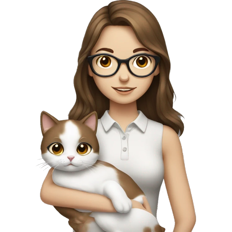 Medium brown hair with glasses Girl holding white cat emoji