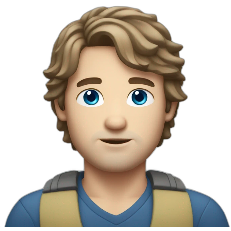 Shaved white man with messy mid long brown hair and blue eyes  emoji