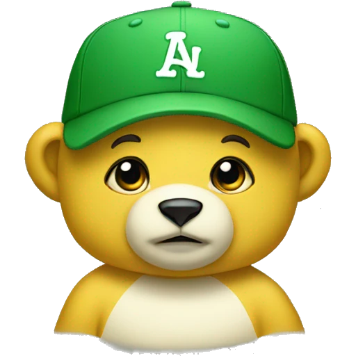 Yellow bear cub with white muzzle and Green baseball cap emoji