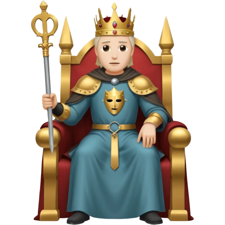 King Baldwin IV seated on throne wearing metal mask holding scepter emoji