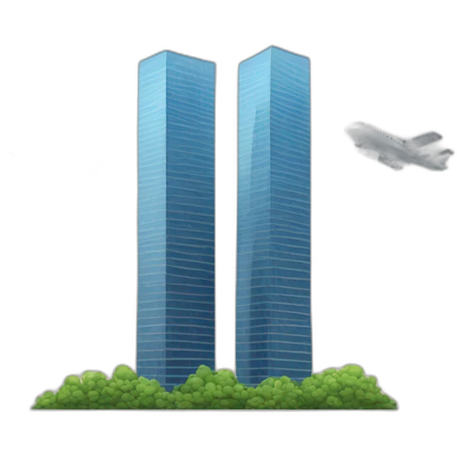Two skyscrapers with a plane emoji