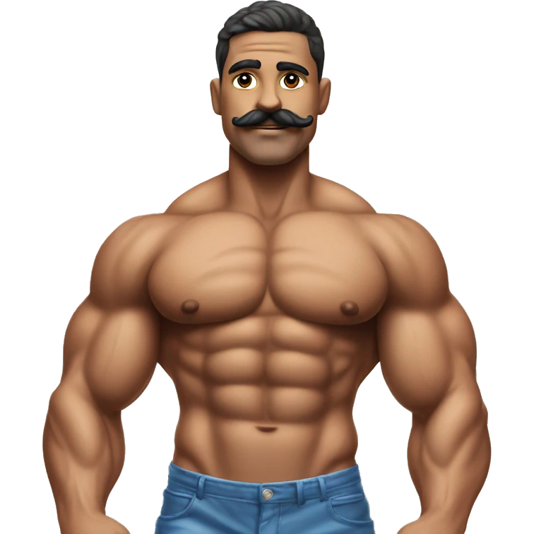 Muscular gay bodybuilder with mustache bikini realistic emoji