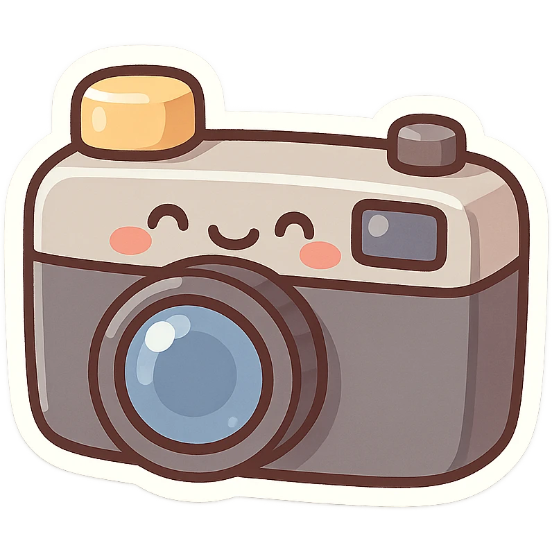 cute film camera, chibi stickers style, playful, round shapes emoji