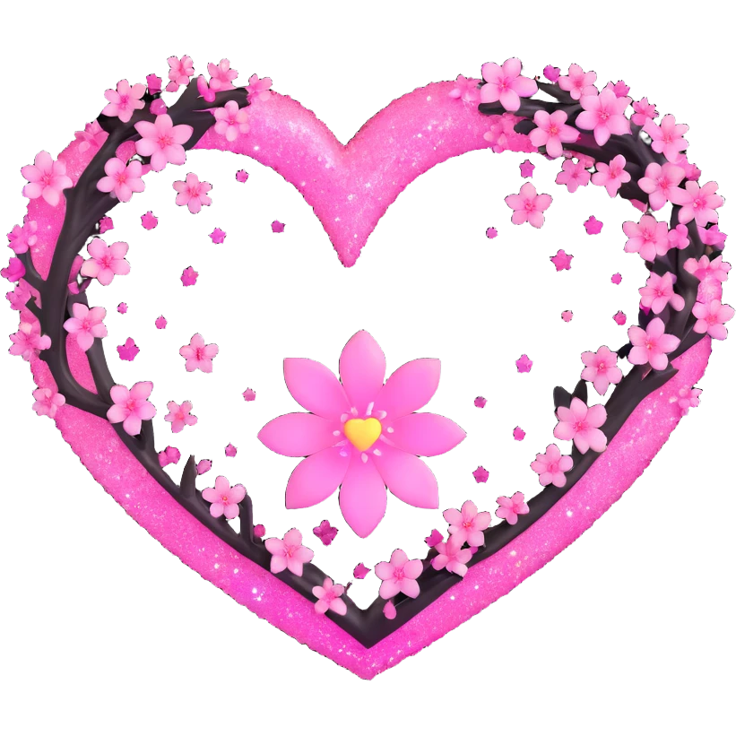 goth sakura black heart with glowing pink outline and magical sparkles emoji