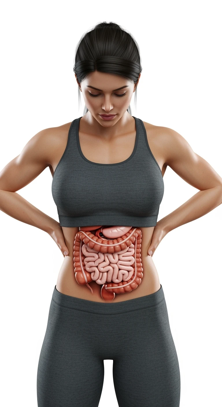 DONNA CHE SI STRINGE I FIANCHI CON LE MANI PER MISURARLI, INTESTINO ANATOMICO REALISTICO IN EVIDENZA, iperrealistico 4k, SENZA METRO, ISOLATA SU SFONDO BIANCO emoji