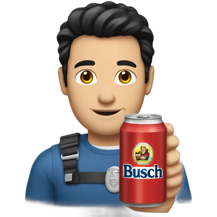 White man with black hair drinking a Busch beer emoji