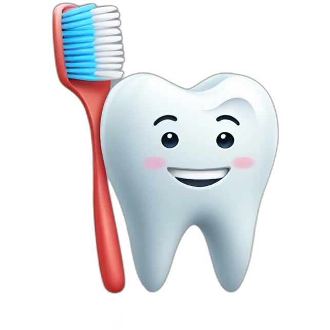 Smiling tooth holding a toothbrush emoji