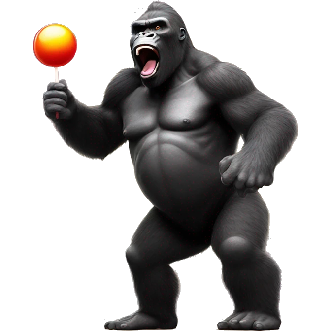 king kong dancing but he has a lollipop poking out of his mouth at a rave with lazer lights flashing emoji