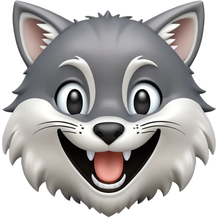 3D-style gray wolf or cat-like character emoji, goofy laugh (keck) expression, clean and glossy, inspired by TenSquared logo emoji