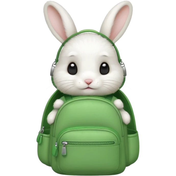 baby white rabbit wear green backpack emoji