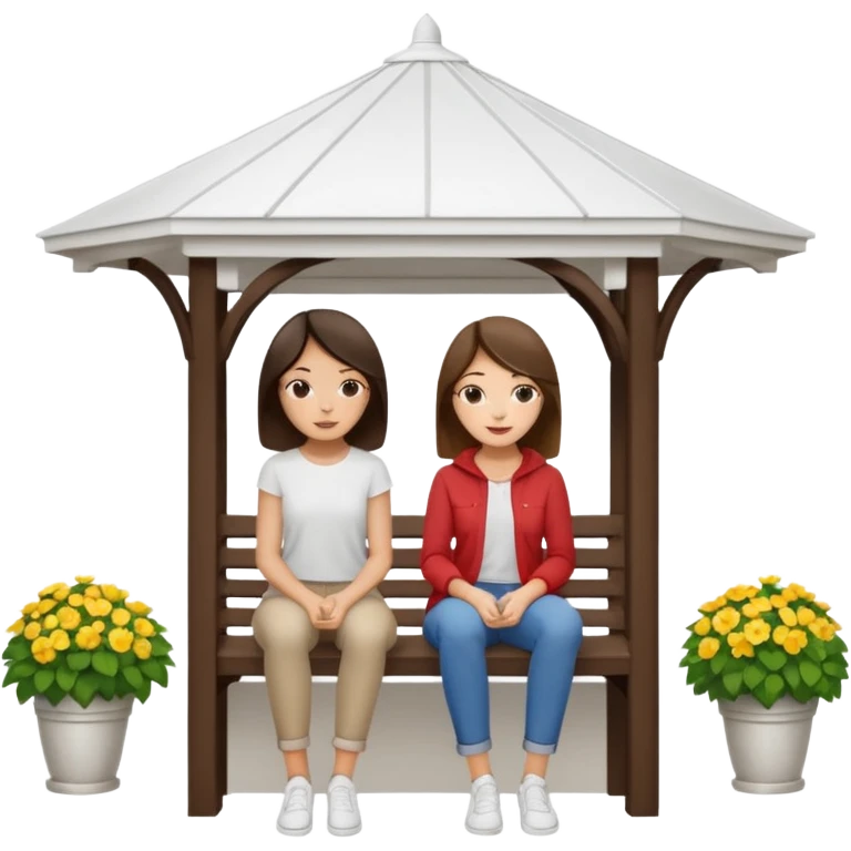 Two brunette women sitting inside a white gazebo emoji