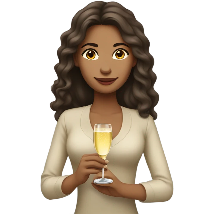 “Create an emoji of a Colombian woman with medium-toned skin, long wavy hair, holding a glass of champagne.” emoji