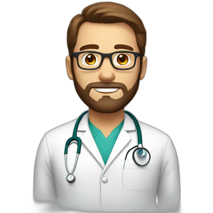 white doctor with short brown hair, big forehead, glasses and beard emoji