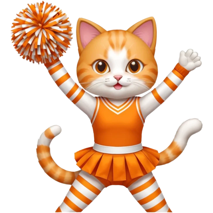 A cat in a tiny cheer outfit shaking pom-poms with bright enthusiasm. emoji