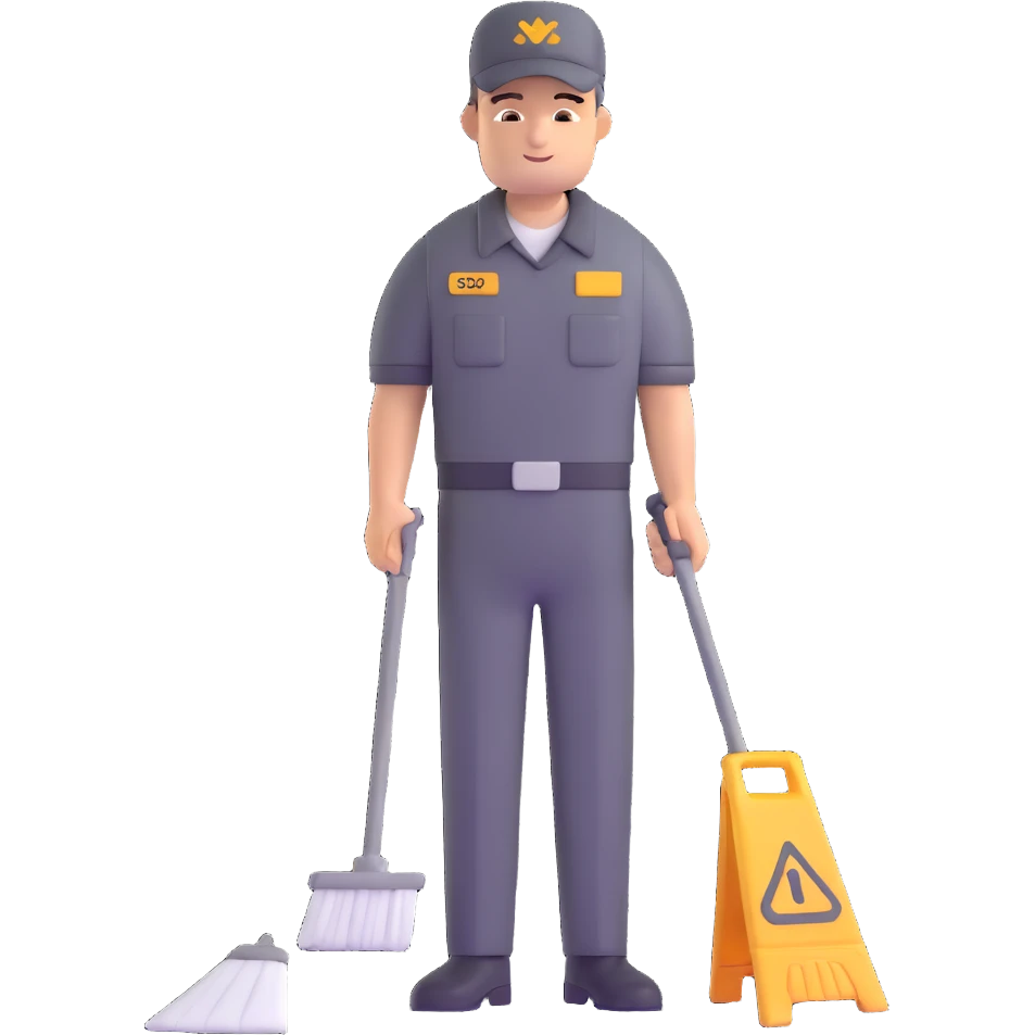 janitor wearing dark-grey custodian uniform emoji