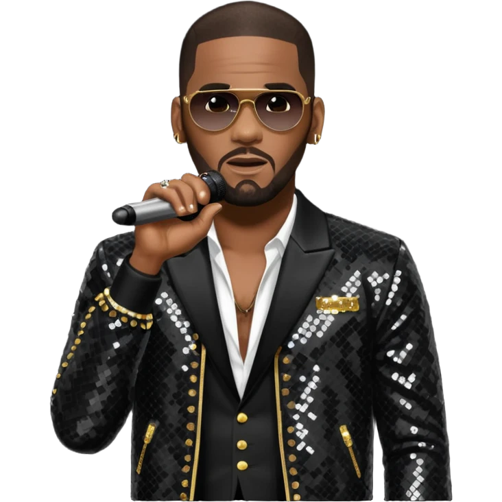 R. Kelly with dark brown hair, black sequin tour outfit emoji